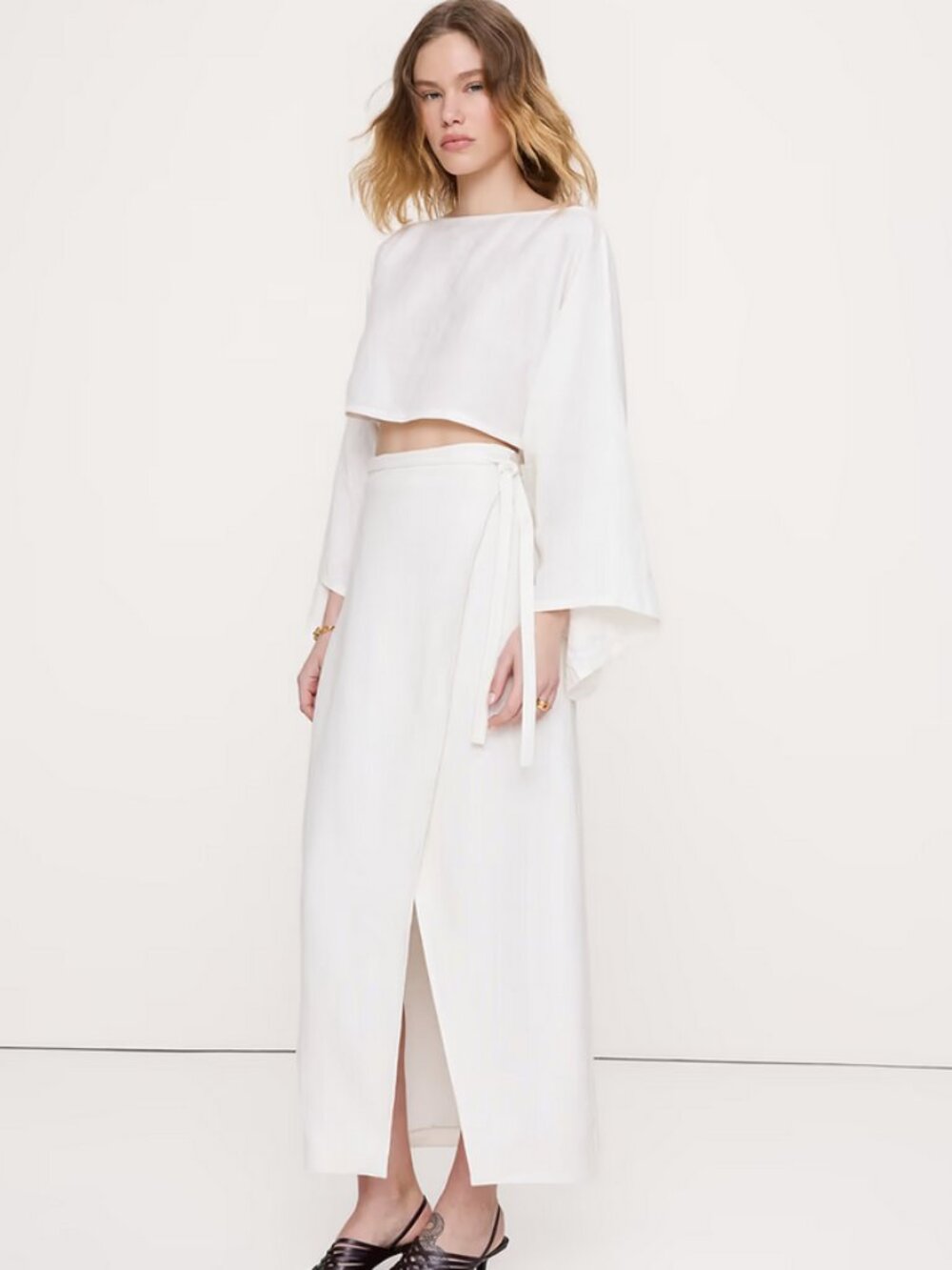 Linen Wrap Maxi Skirt - White
